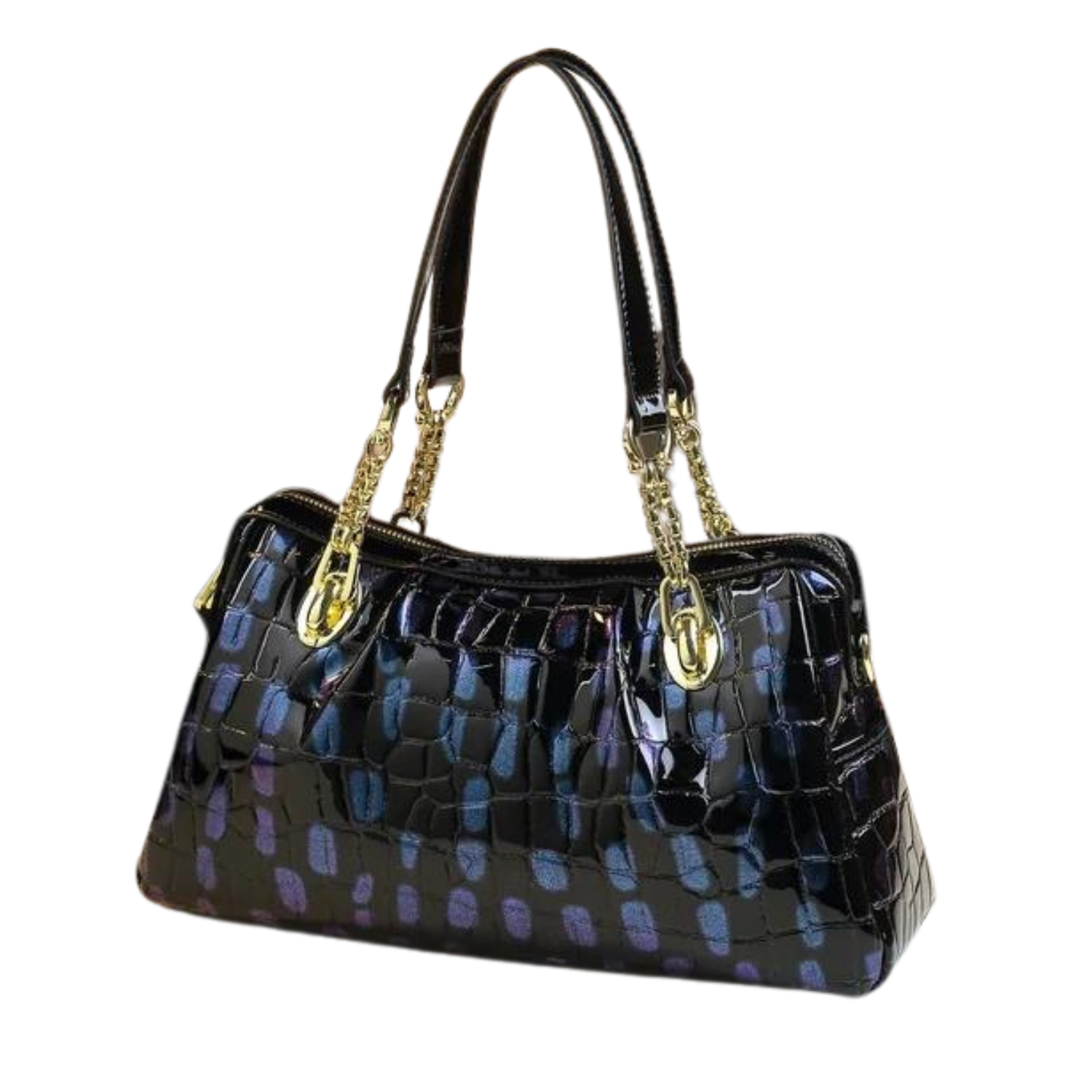 Chic Croc-Effect Leather Tote in Style Blue