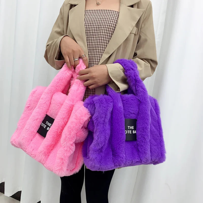 Plush Pink Faux Fur Tote Bag