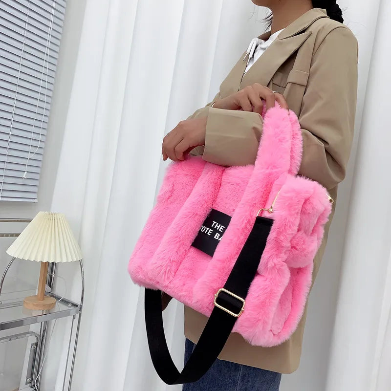 Plush Pink Faux Fur Tote Bag