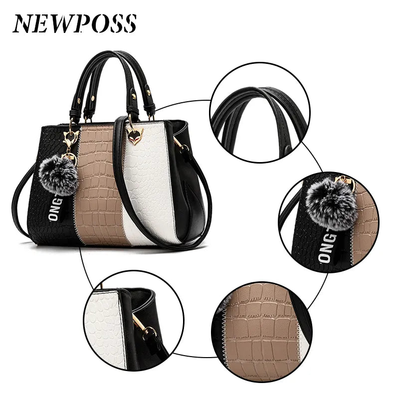 Newposs Bold Patchwork Tote: Textured Elegance