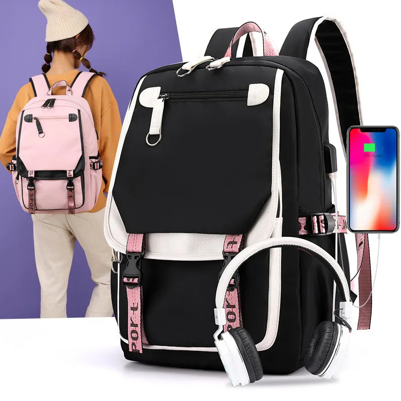 Trendy Teen School Backpack with USB Port