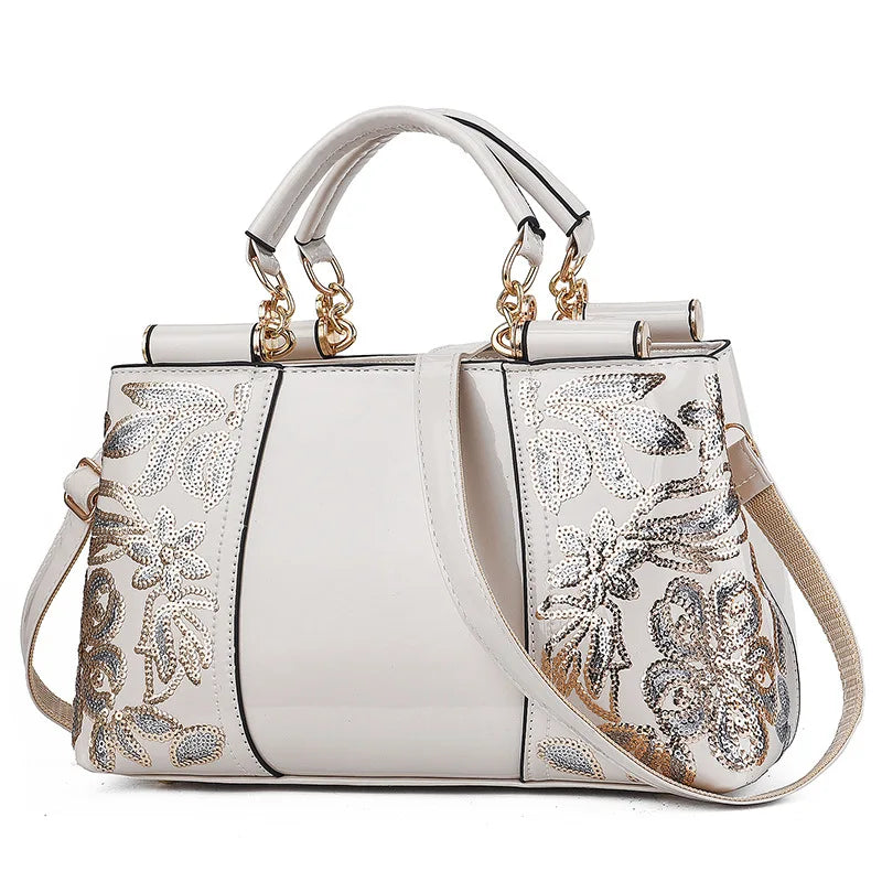 Elegant Sequin Embroidery Patent Handbag