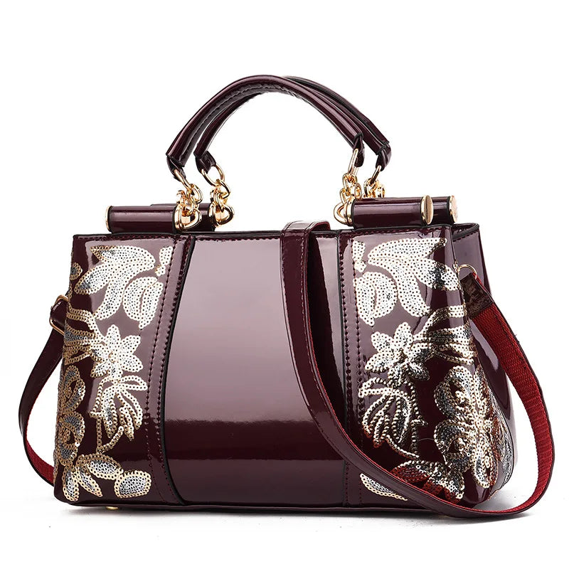 Elegant Sequin Embroidery Patent Handbag