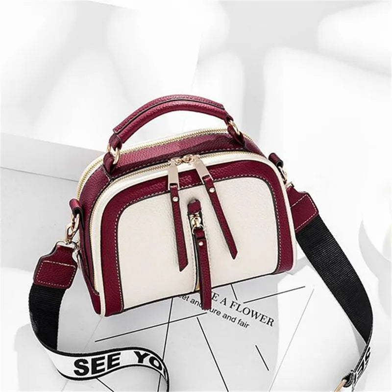 Retro Chic Contrast Crossbody Bag with Statement Strap