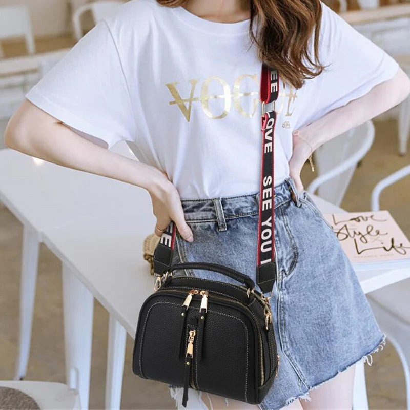 Modern Two-Tone Crossbody Bag with Wide Strap