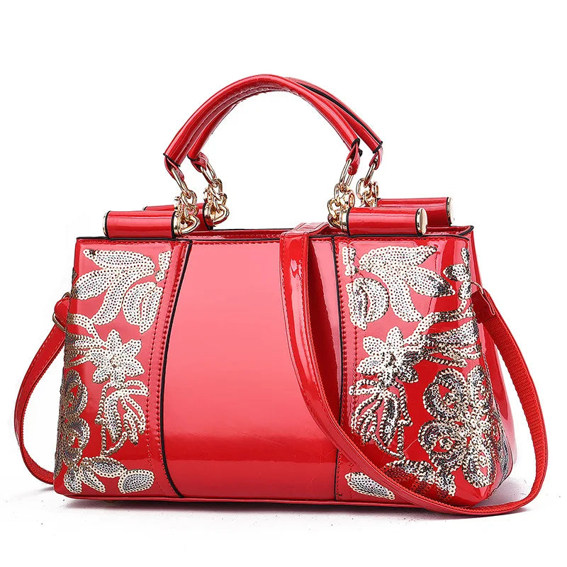 Elegant Sequin Embroidery Patent Handbag