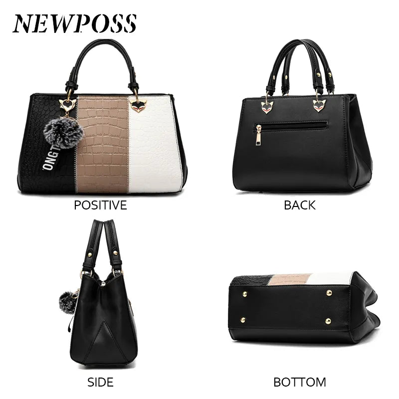 Newposs Bold Patchwork Tote: Textured Elegance