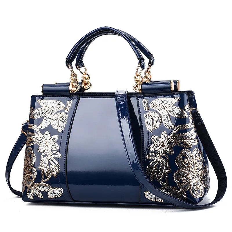 Elegant Sequin Embroidery Patent Handbag