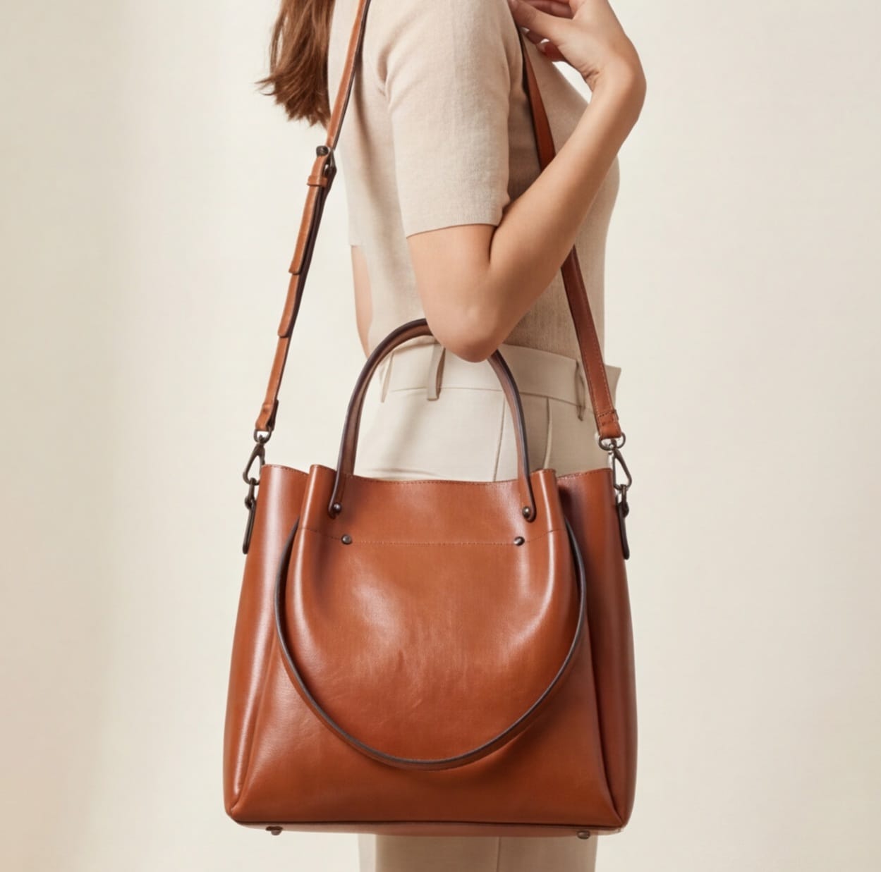 Cowhide Leather Tote Bag – Vintage Large Capacity Shoulder Bag