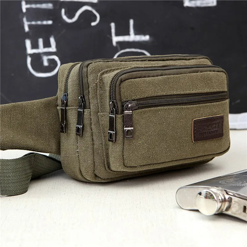 Durable Multi-Pocket Canvas Waist Bag