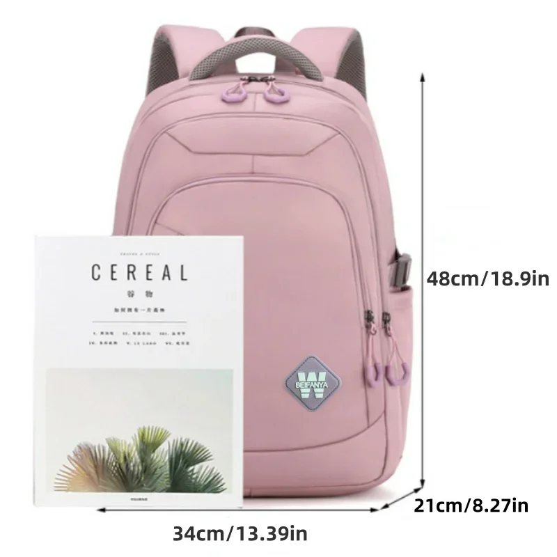 Multi-Pocket Water-Resistant Nylon Backpack for Women