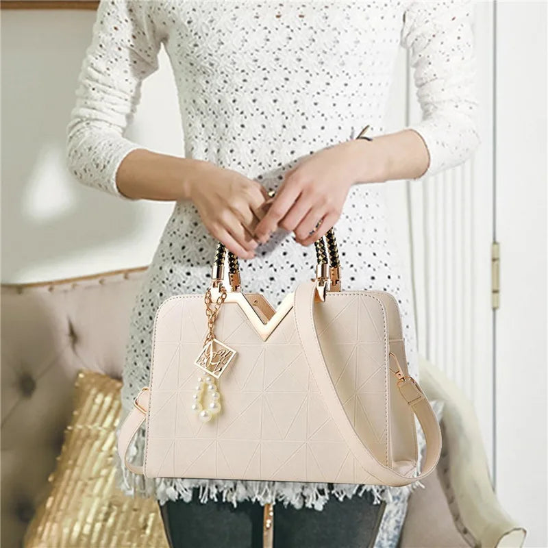 Women's Patchwork PU Leather Handbag - Elegant Office and Casual Shoulder Bag