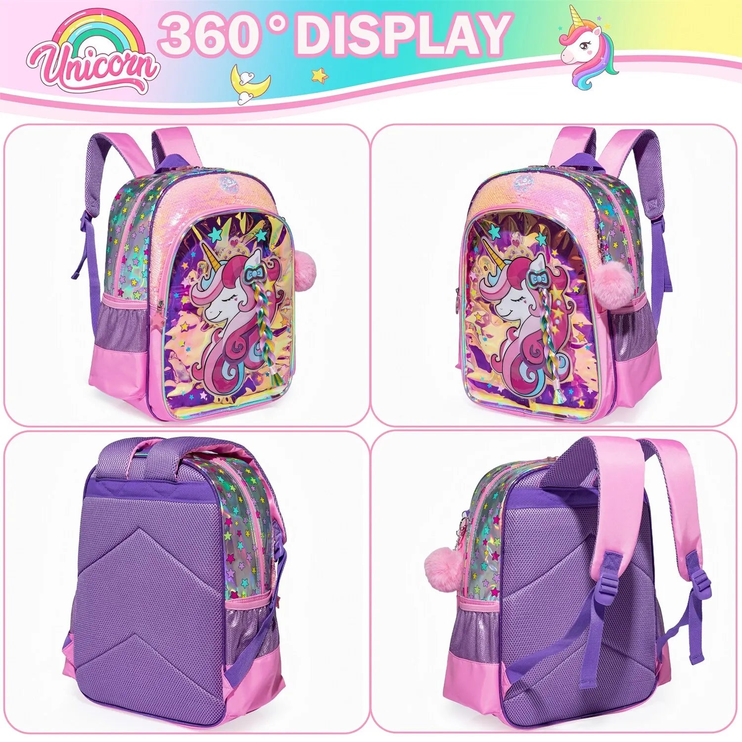 Magical Unicorn Fantasy Backpack and Lunch Box Set for Girls