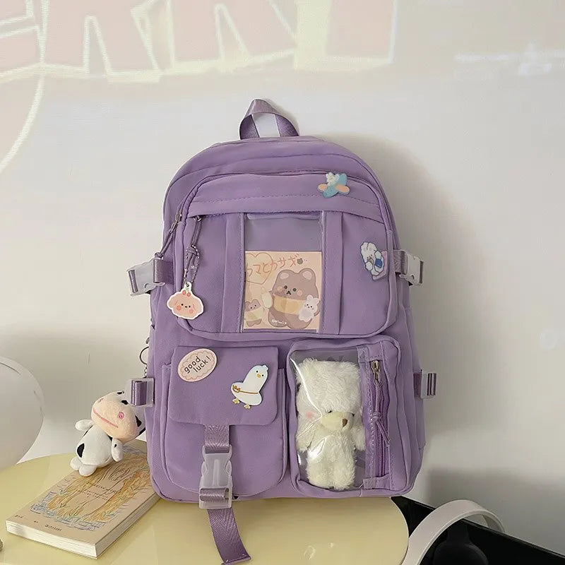 Chic Purple Patchwork High School Backpack