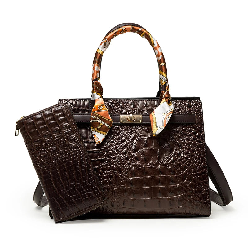 Exquisite Crocodile-Pattern Tote Bag