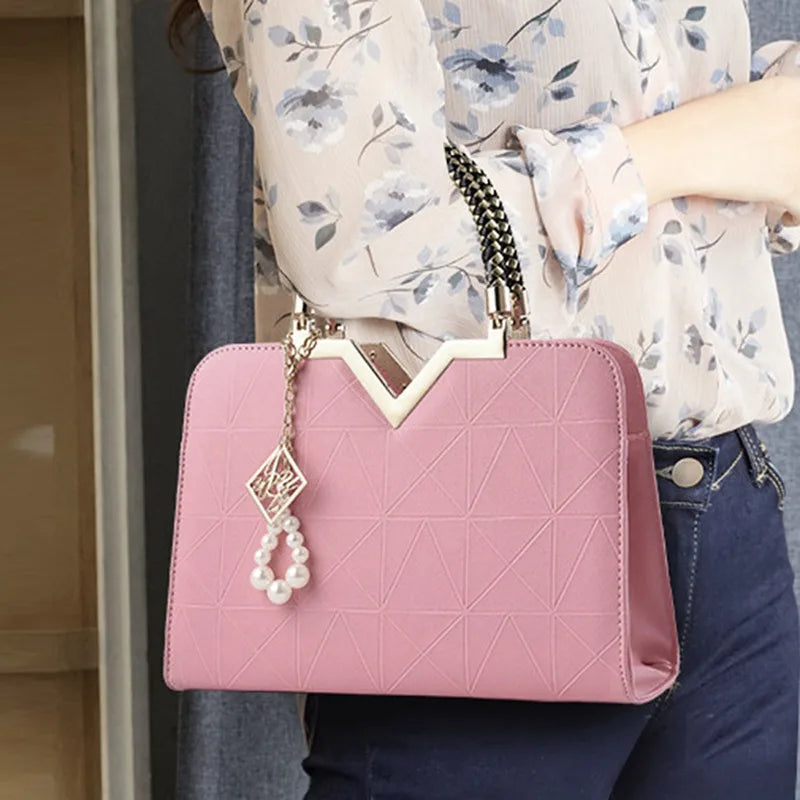 Women's Patchwork PU Leather Handbag - Elegant Office and Casual Shoulder Bag