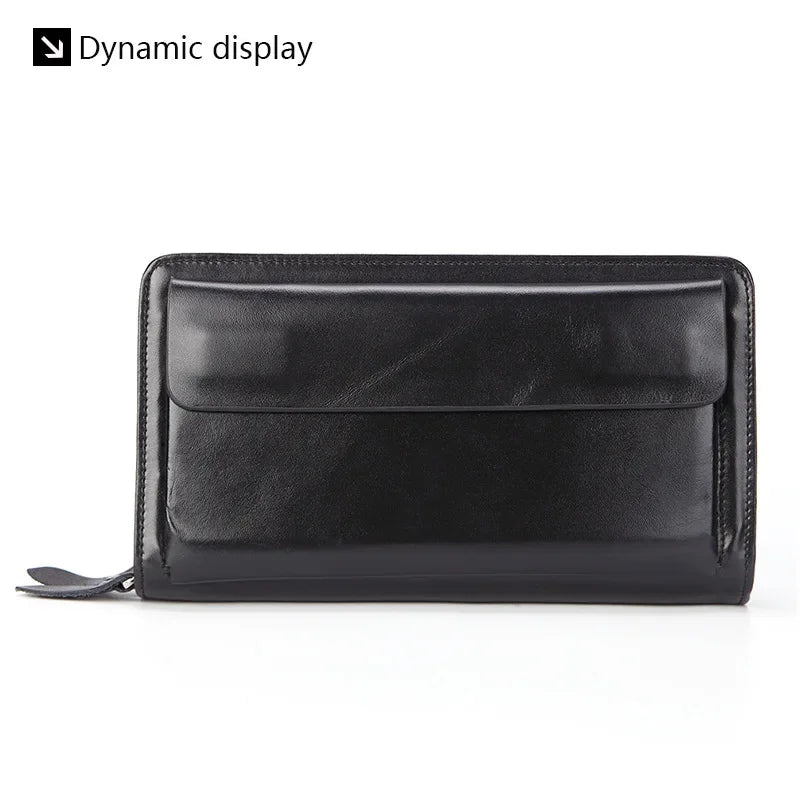 Business Genuine Leather Clutch Wallet Men Long Leather Phone Bag Purse Male  Large Size Handy Coin Wallet Card Holder Money Bag