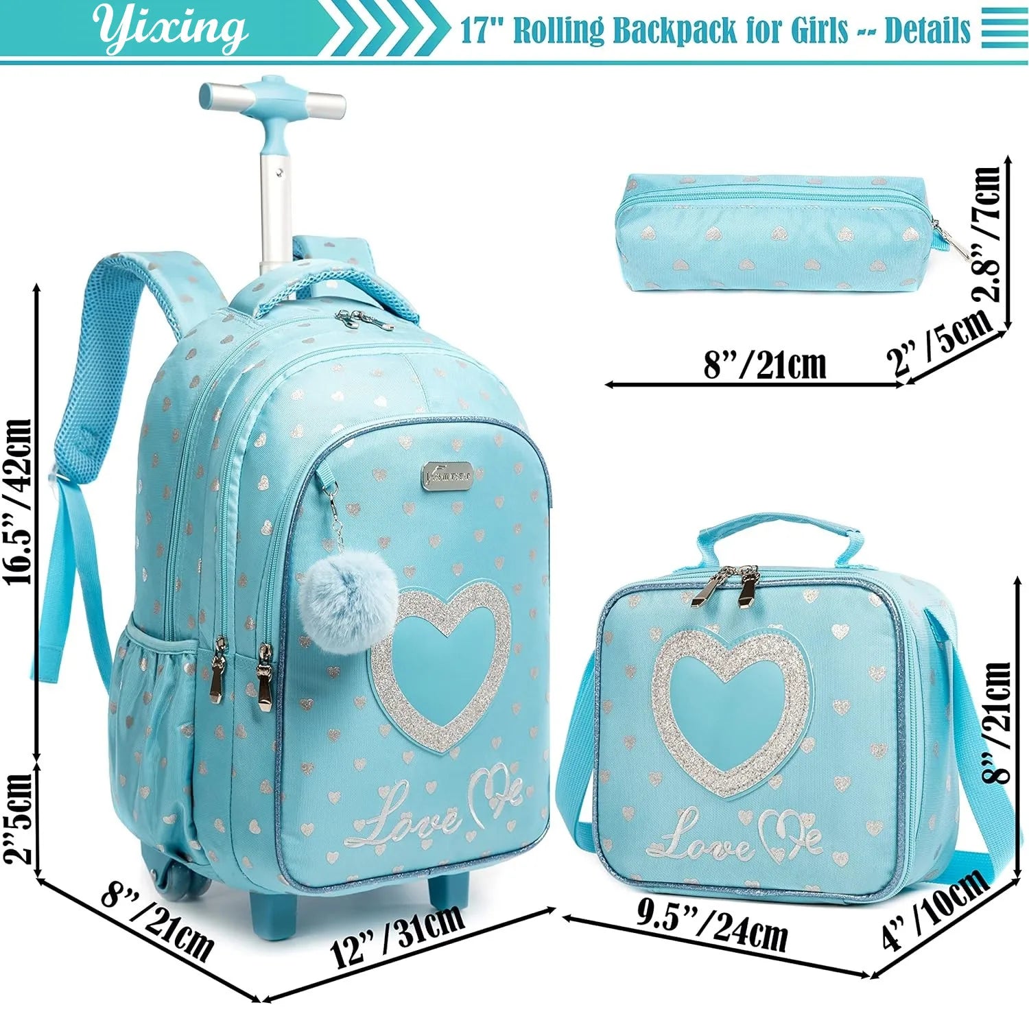 Sweetheart Trolley Backpack Set for Girls