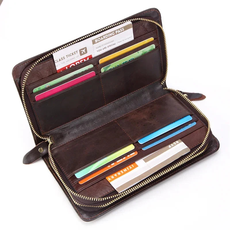 Business Genuine Leather Clutch Wallet Men Long Leather Phone Bag Purse Male  Large Size Handy Coin Wallet Card Holder Money Bag