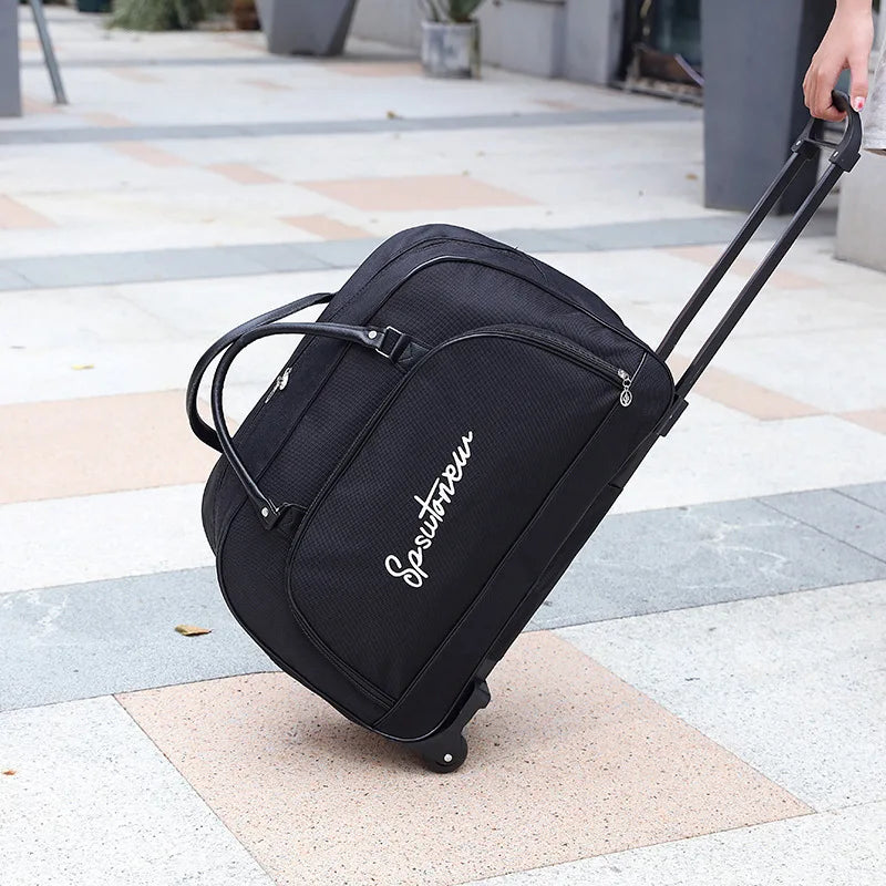 Blush Voyager: Chic Trolley Duffle with Convenient Wheels