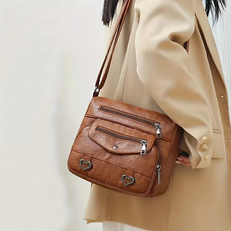 Classic Black PU Leather Messenger Bag