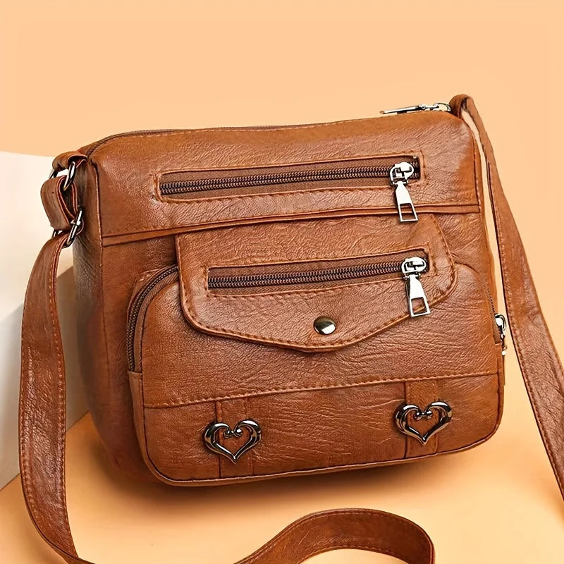 Classic Black PU Leather Messenger Bag