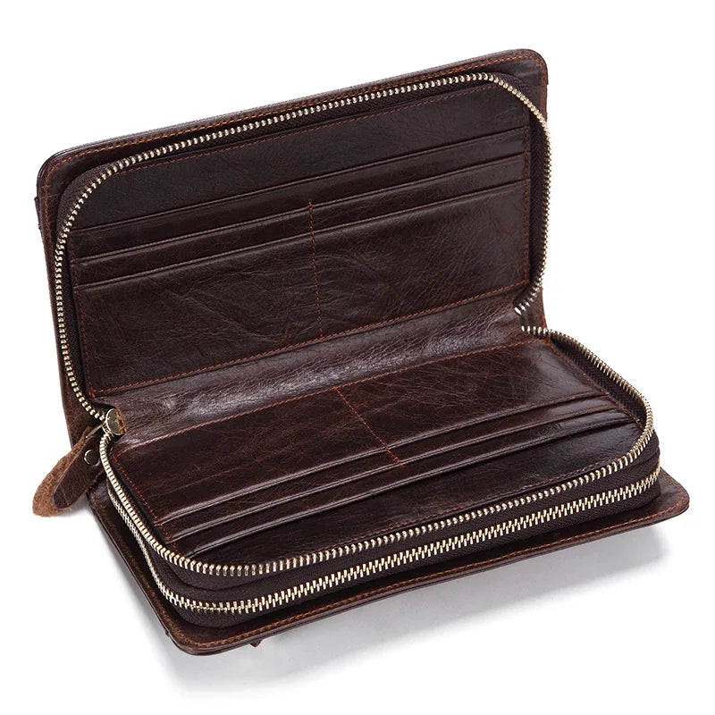 Business Genuine Leather Clutch Wallet Men Long Leather Phone Bag Purse Male  Large Size Handy Coin Wallet Card Holder Money Bag