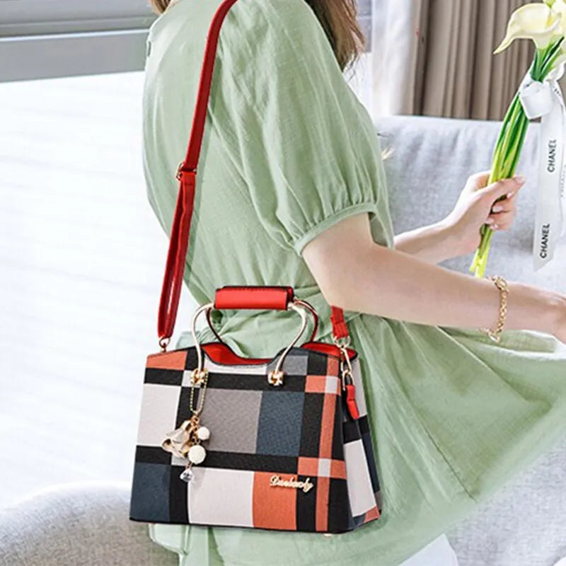 Contemporary Plaid Charm Tote Bag