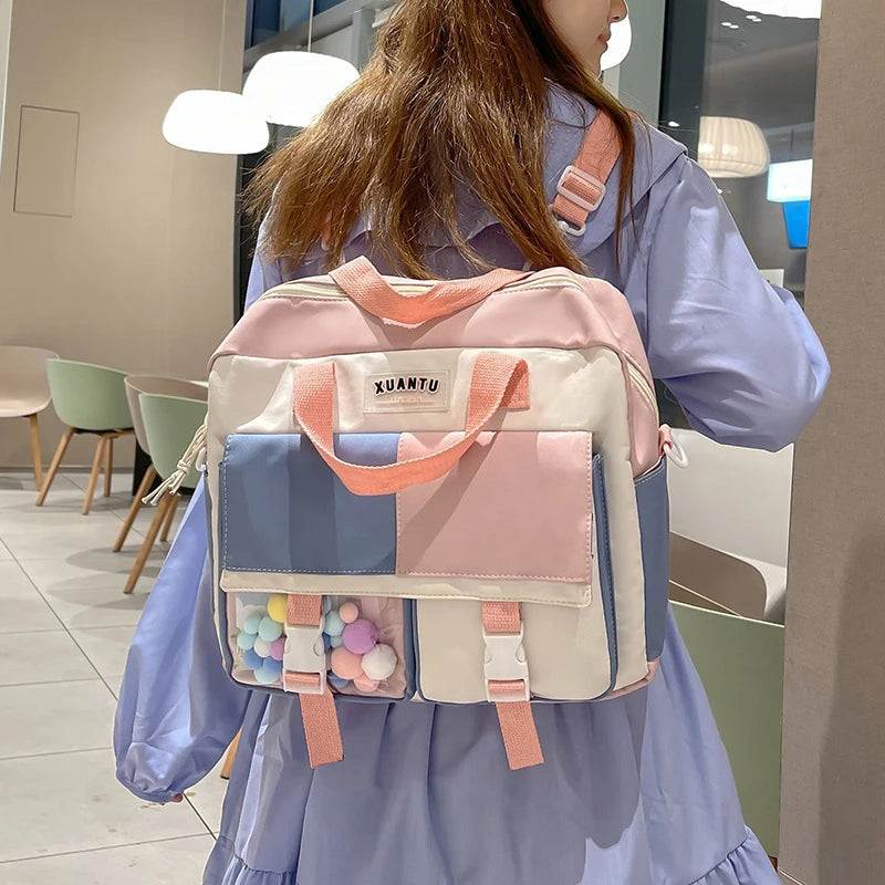 Chic Girls' School Satchel with Color Block Design