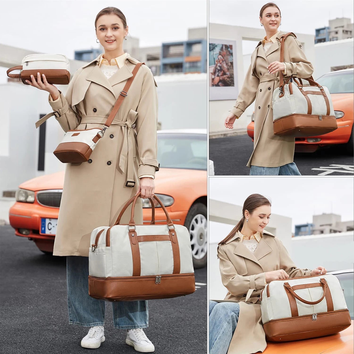 Jetsetter Charm: Elegant Canvas Weekender with Shoe Compartment