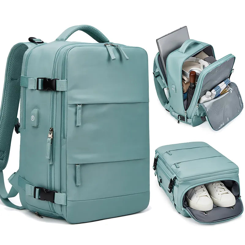 Chic Teal Laptop Backpack with Independent Shoe Compartment