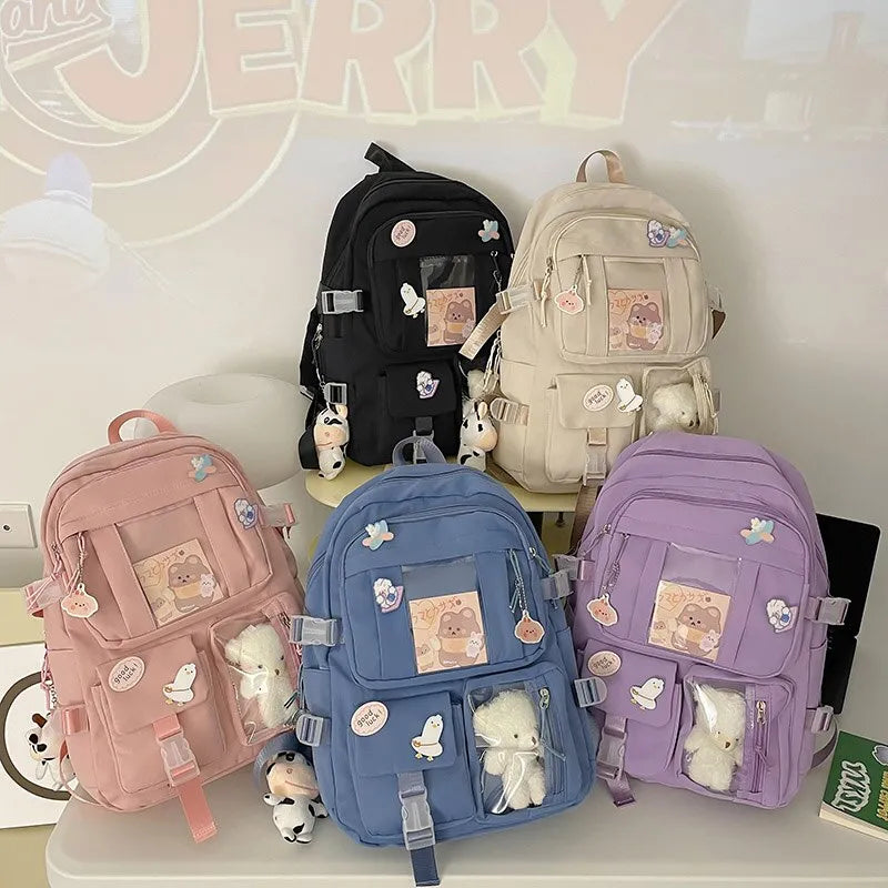 Chic Purple Patchwork High School Backpack