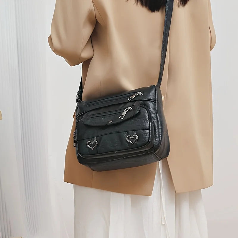 Classic Black PU Leather Messenger Bag