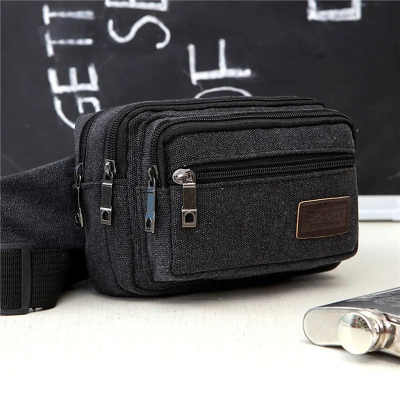 Durable Multi-Pocket Canvas Waist Bag