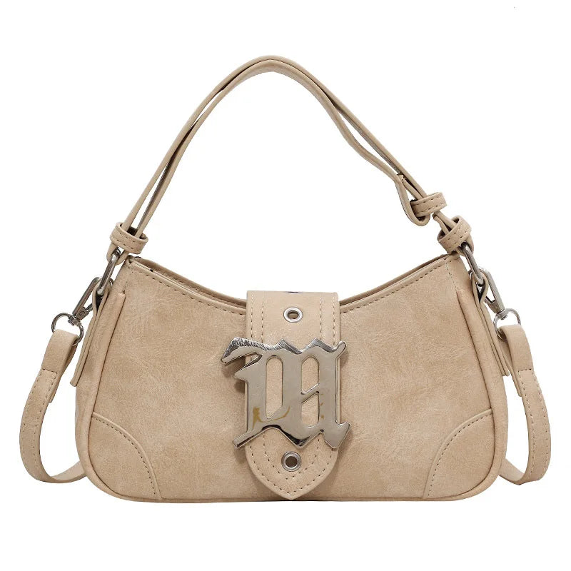 Trendy Y2K Shoulder Bag – Small Nubuck Crossbody with Metal Accent