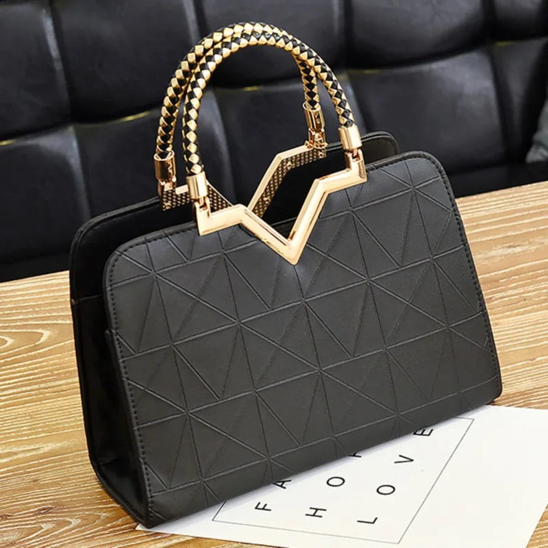 Women's Patchwork PU Leather Handbag - Elegant Office and Casual Shoulder Bag