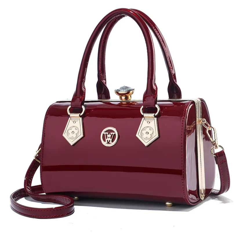 Glossy Patent Leather Diamond Handbag