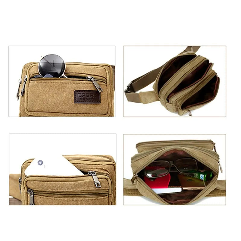 Durable Multi-Pocket Canvas Waist Bag