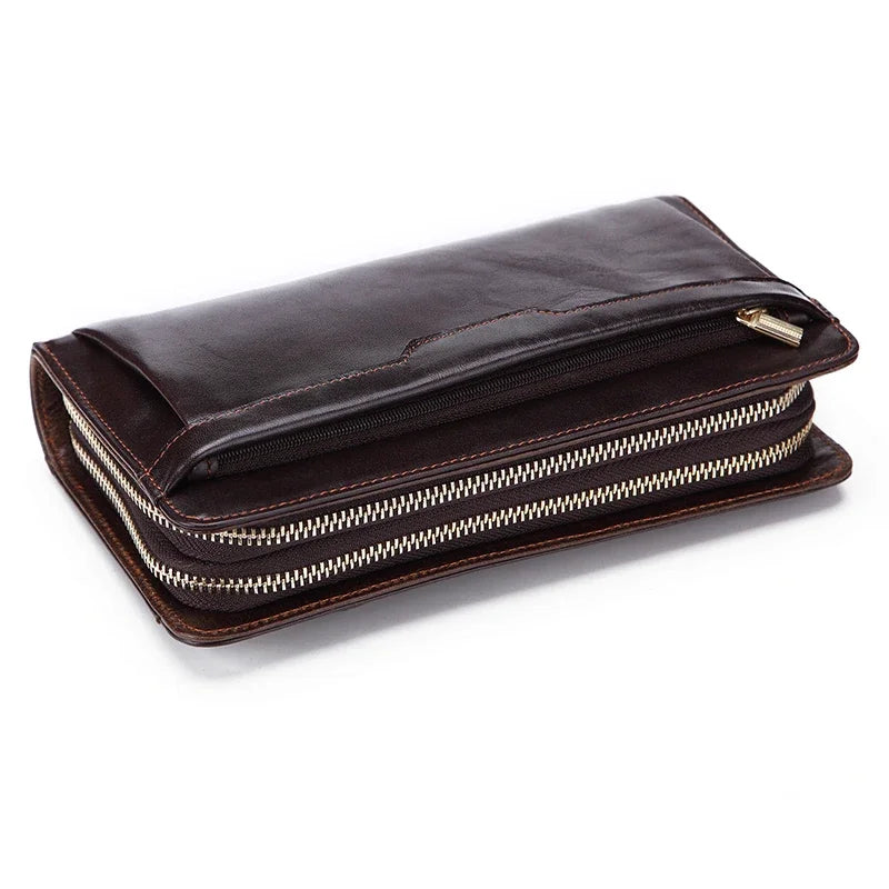 Business Genuine Leather Clutch Wallet Men Long Leather Phone Bag Purse Male  Large Size Handy Coin Wallet Card Holder Money Bag