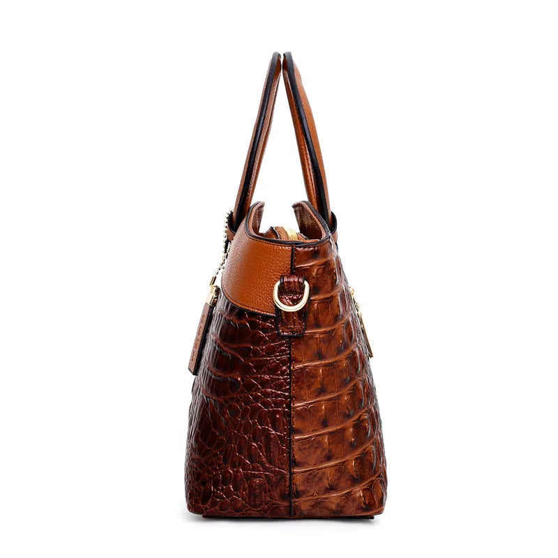 Classic Croc-Embossed Satchel in Auburn