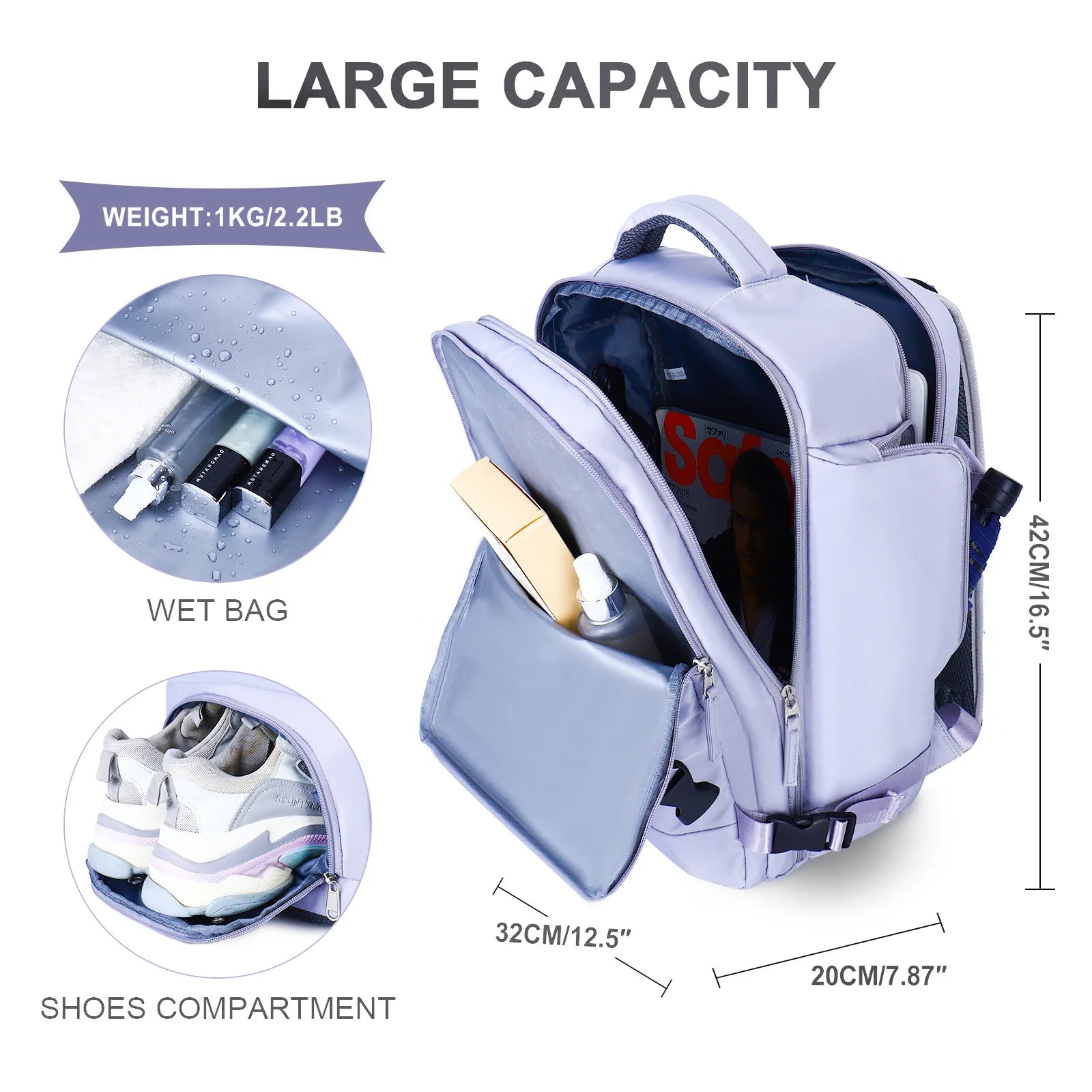 Sleek Lavender Multi-Function Travel Backpack