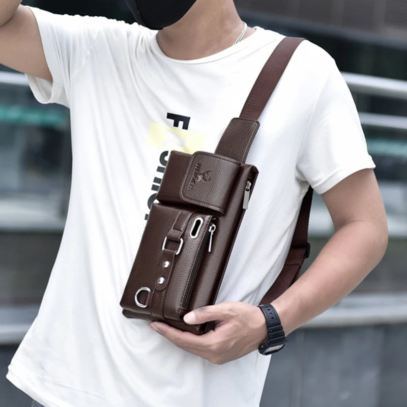 Classic Brown PU Leather Men's Chest Bag