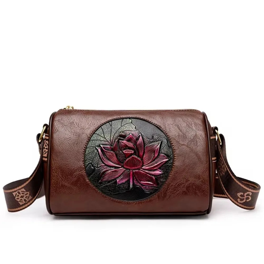 Vintage Floral Leather Crossbody Bag – Small Shoulder Bag