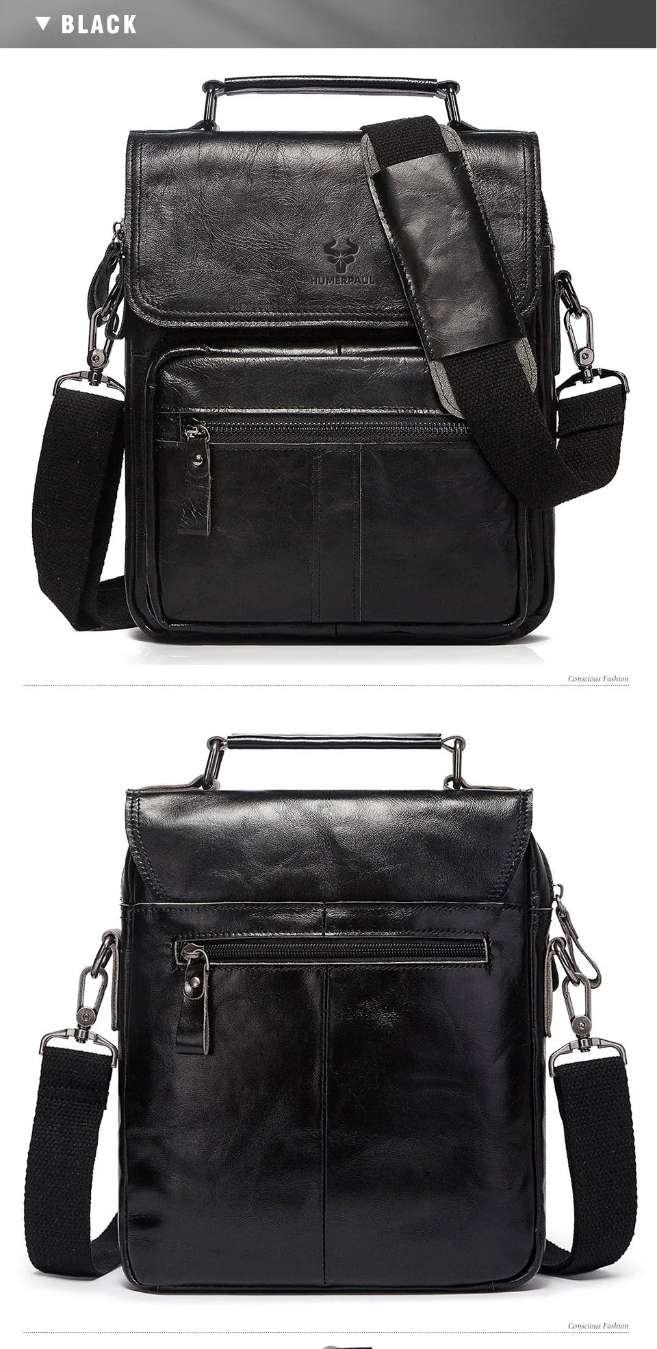 HUMERPAUL Genuine Leather Men's Shoulder Bag Luxury Work Business Messenger Bags Fashion Male Crossbody with Adjustable Straps