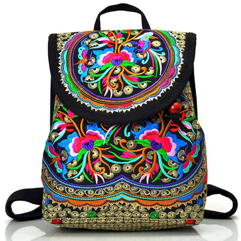 Vivid Bohemian Embroidered Backpack – Ethnic-Inspired Travel Rucksack