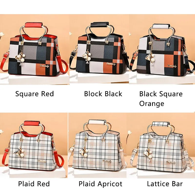 Contemporary Plaid Charm Tote Bag