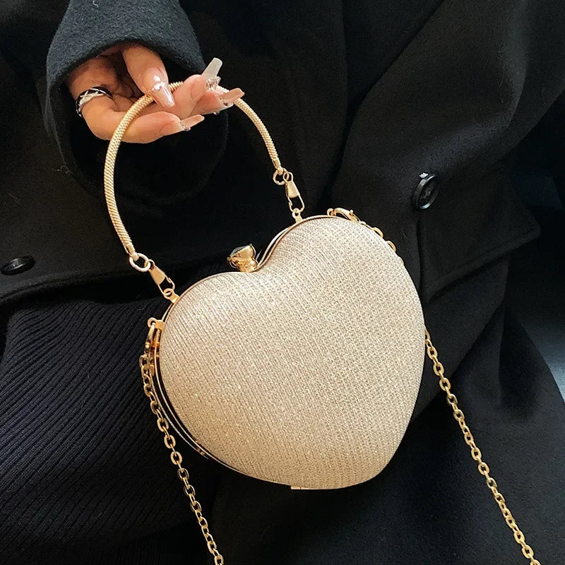 Glittering Heart-Shaped Evening Clutch