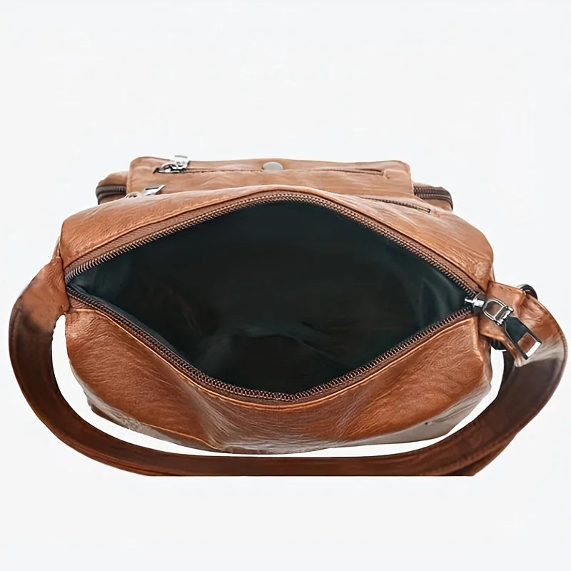 Classic Black PU Leather Messenger Bag