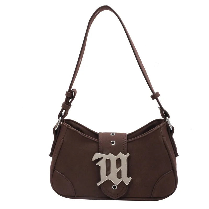 Trendy Y2K Shoulder Bag – Small Nubuck Crossbody with Metal Accent