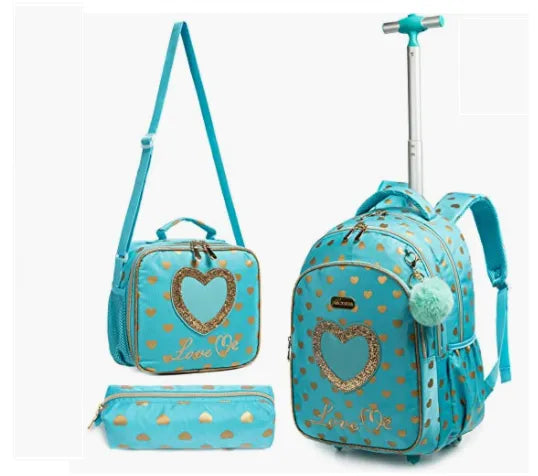 Mermaid-Themed Rolling Backpack Set with Lunch Bag and Pencil Case